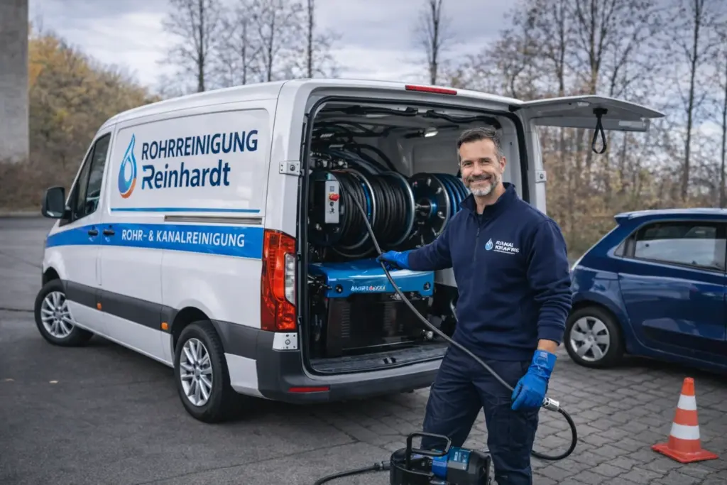 Techniker von Rohrreinigung Reinhardt Darmstadt bei der Arbeit an einer Rohrleitung